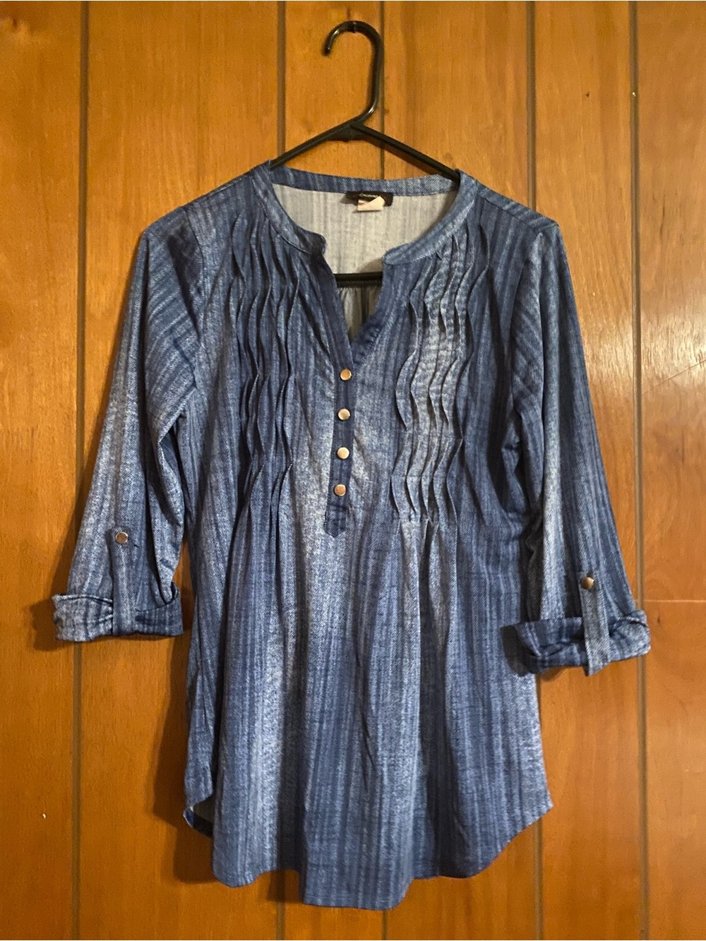 Cocomo Indigo Blue Pintuck Henley Tunic Size M